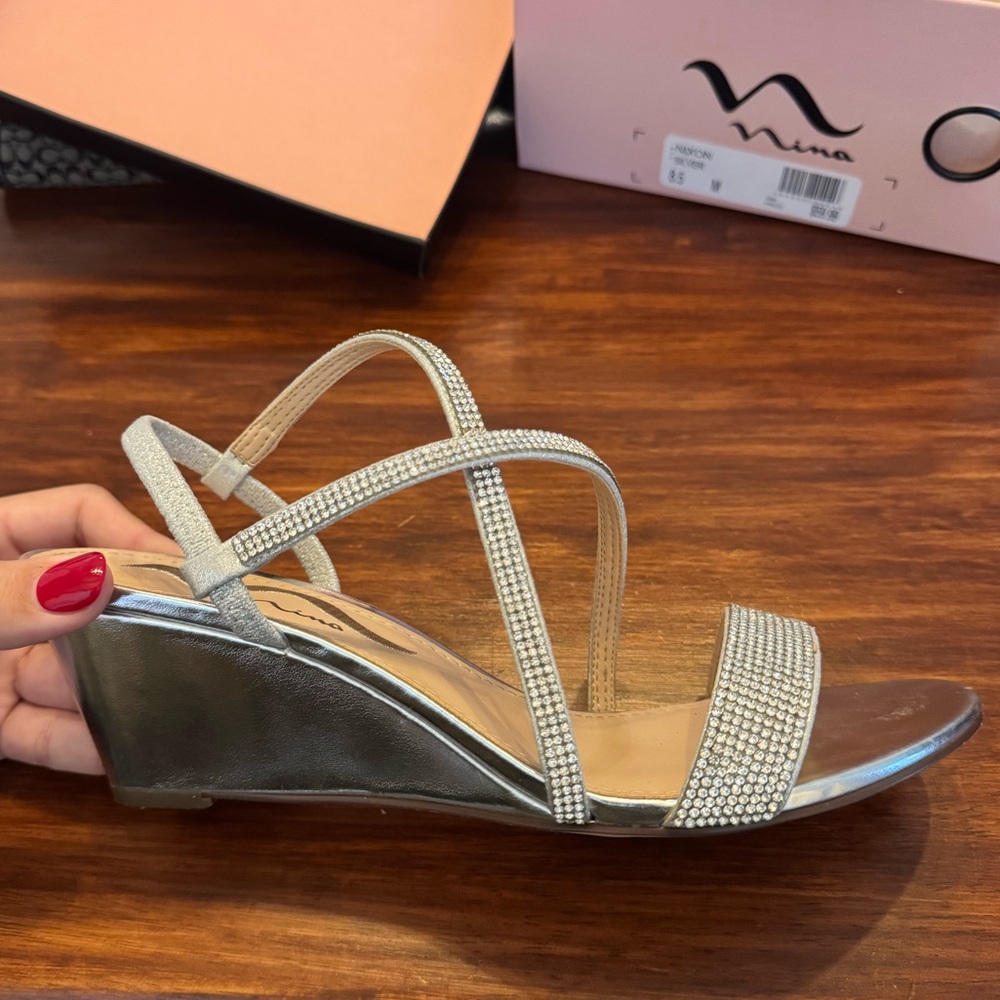 Nina Silver Strappy Wedge Sandals